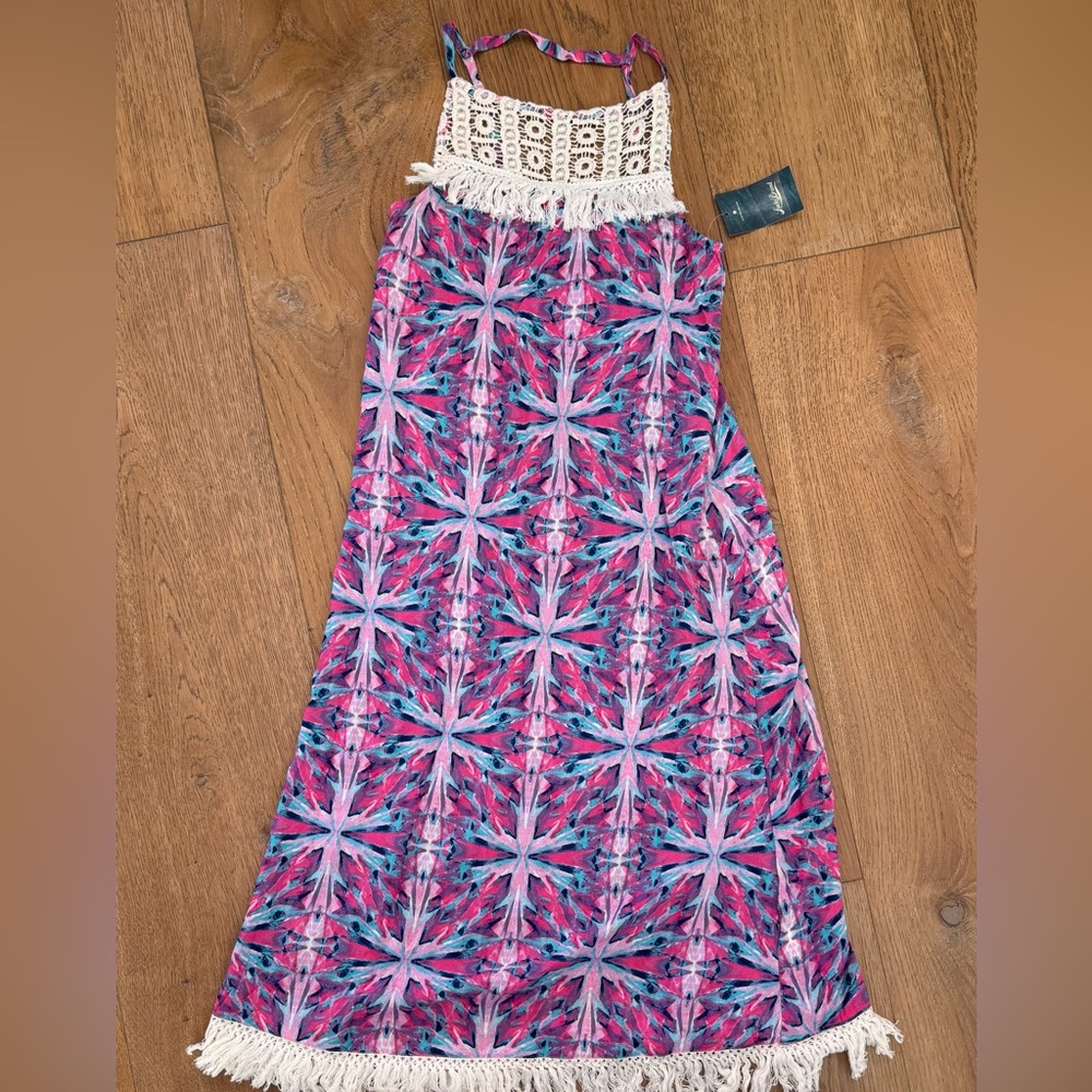 Lucky Brand Girls Sz Large Boho Crocheted Ikat Maxi Dress. BRAND NEW WITH TAGS.